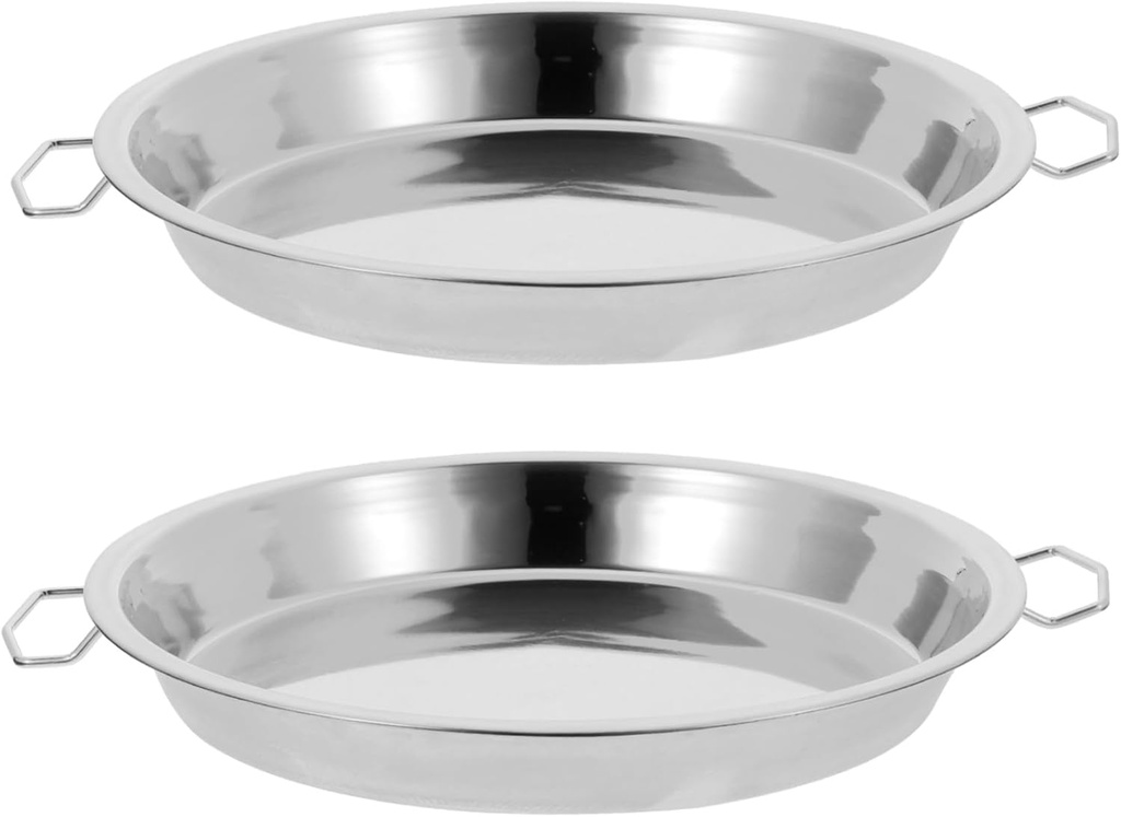 DOITOOL 2Pcs Stainless Steel Steaming Dish Cold Noodle Plate Steamed Rice Tray Round Steaming Tray With Double Handle for Home Kitchen Food Serving