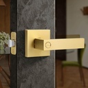 Moquin Brushed Gold Square Design Keyless Privacy Door Handle with Lock, Heavy Duty Door Lever Without Keys, Reversible Handle for Bathroom/Bedroom Door in Satin Brass Finish