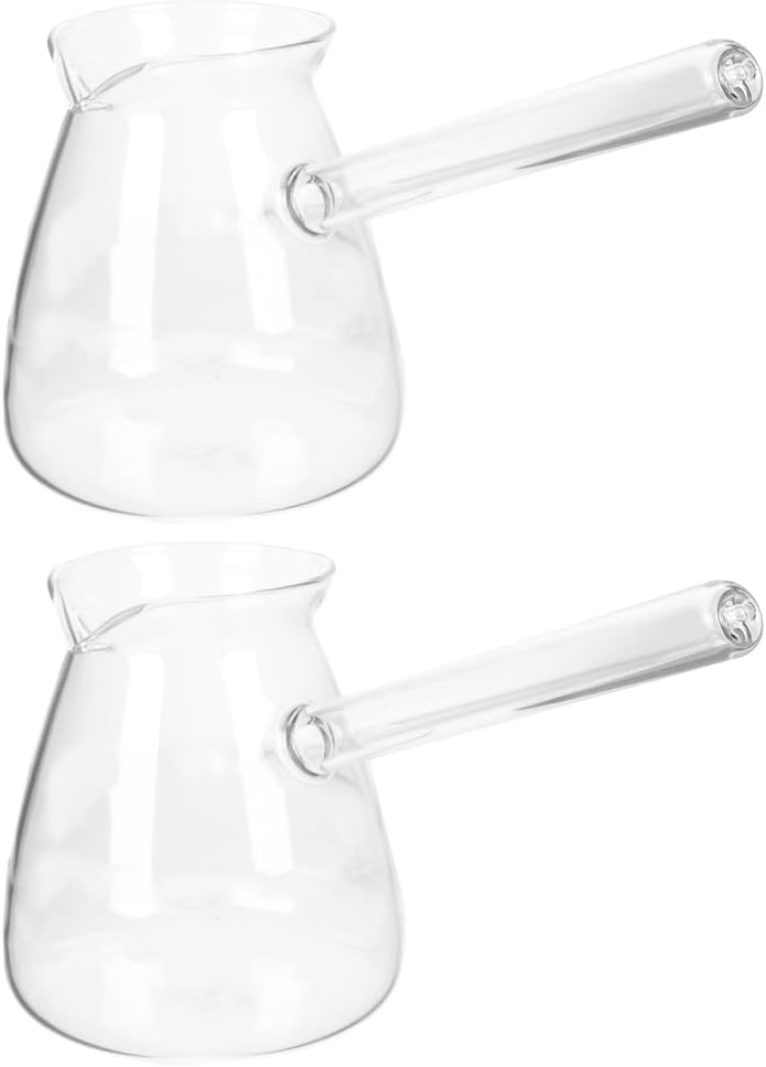 Garneck 2pcs Glass Turkish Coffee Pot 450ml Clear Coffee Pot with Side Handle Teapot Small Milk Kettle Boiling Hot Chocolate Maker Butter Melting Pot for Kitchen Home