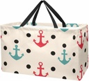 Reusable Grocery Bags for Women Large Polka Dots with Anchors Seamless Pattern Shopping Tote Bag for Beach Groceries Picnic