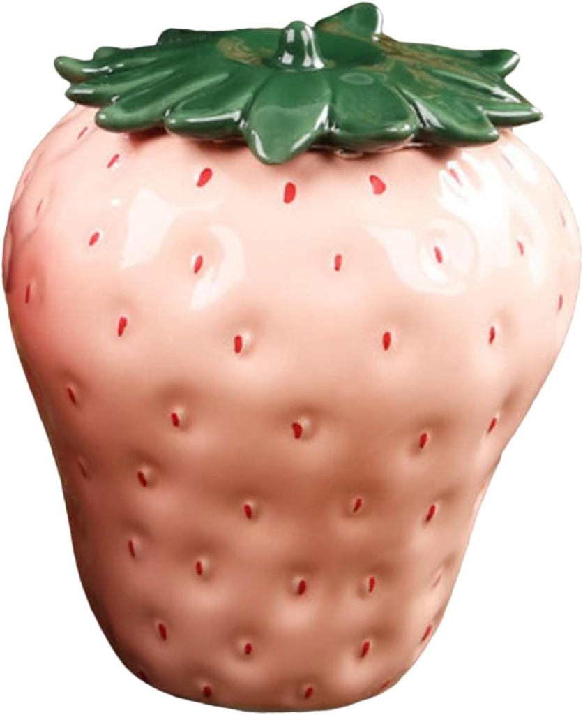 Sosoport Ceramic Strawberry Shaped Tea Jar with Sealed Lid Portable Tea Canister for Storage Smooth Finish Container for Candy and Small Items Home and Office