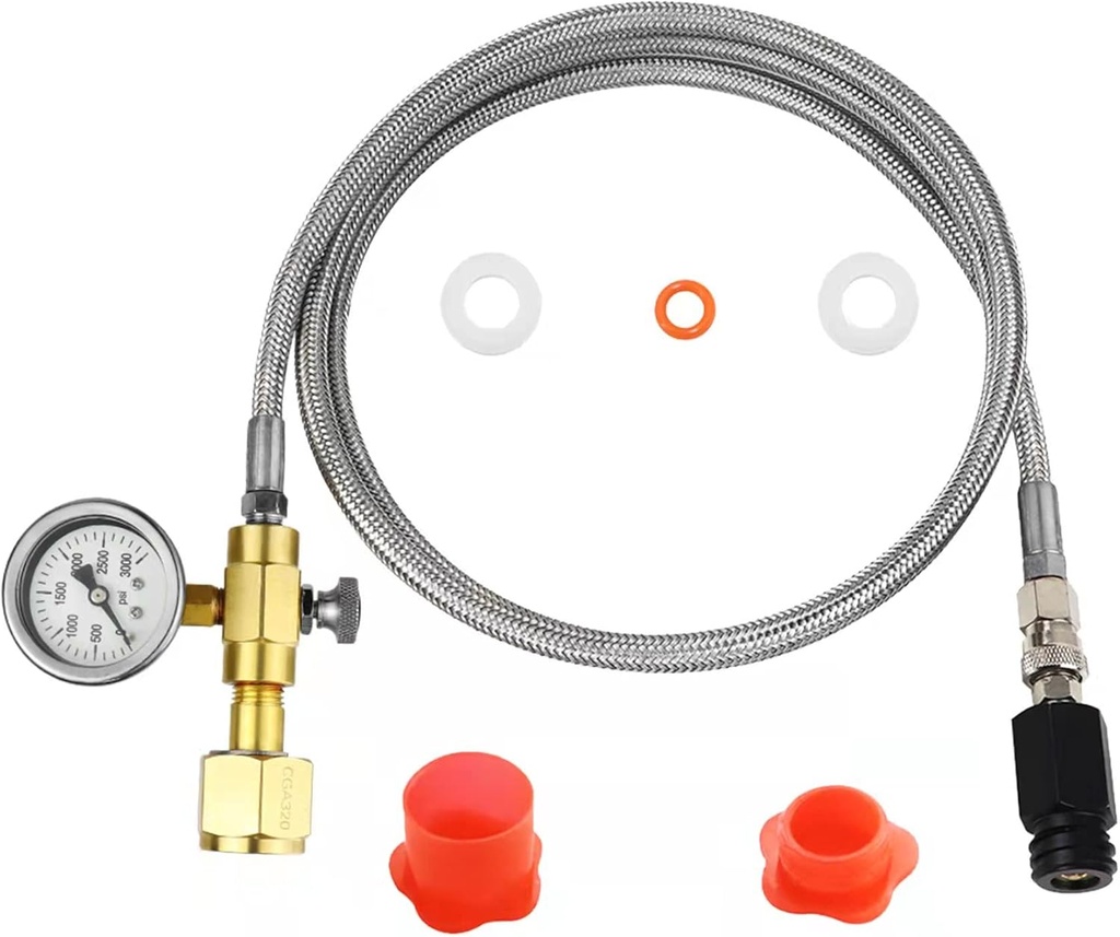 2022 Upgraded 60in soda Machine Adapter Hose Kit, CGA320 to TR21-4 Soda Maker Co2 Tank Direct Adapter Hose with Big Pressure Gauge, Maximum Working Pressure 4500PSI