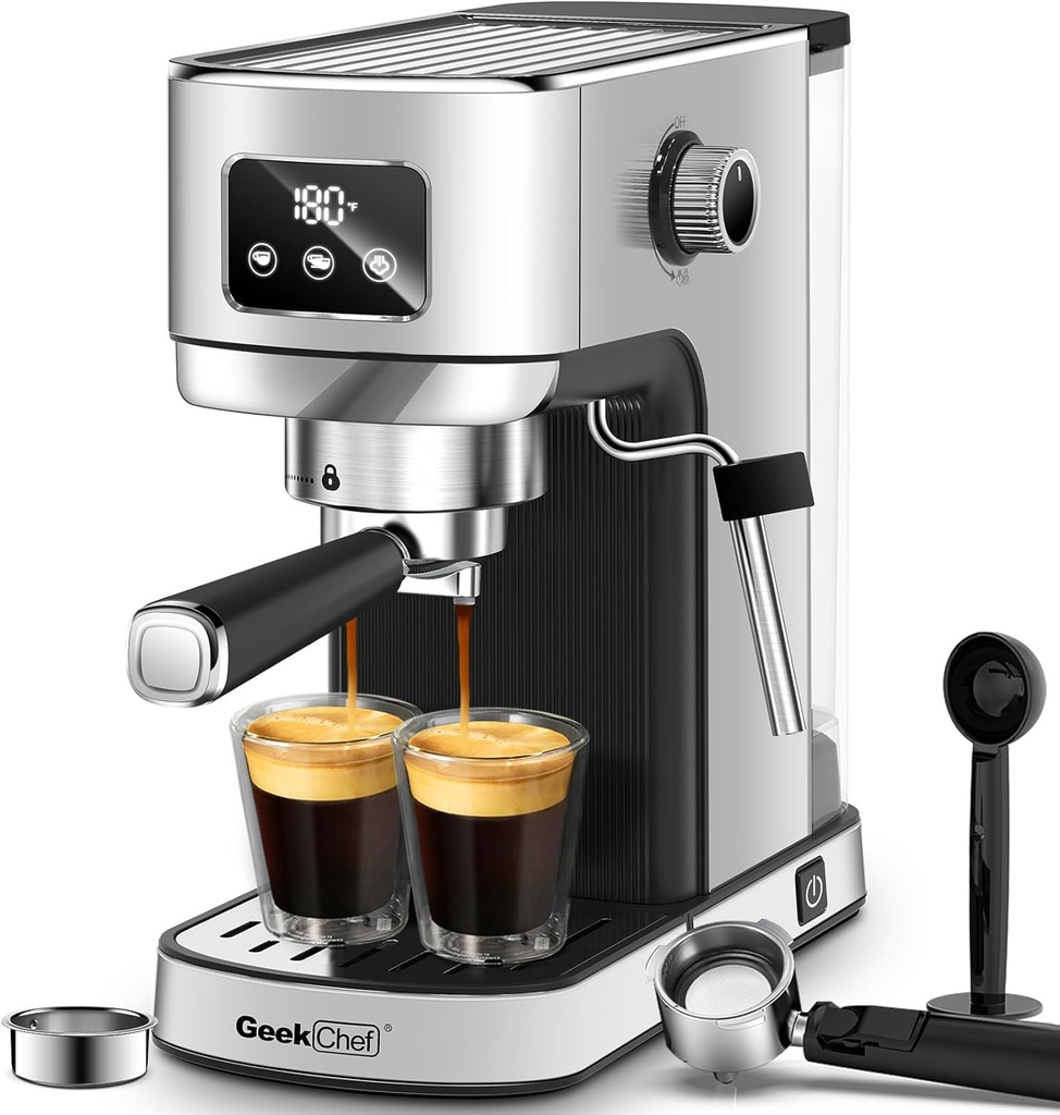 Geek Chef Espresso Machine, 20 Bar Coffee Machine, Fast Heating Automatic, Latte & Cappuccino Maker