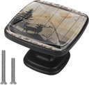 Vintage Forest Animals Black Bear Deer Wood Board 4Pcs Black Drawer Handles Clear Cabinet Handles ABS Glass Drawer Pulls with Screws Hardware for Bathroom, Kitchen and Furniture