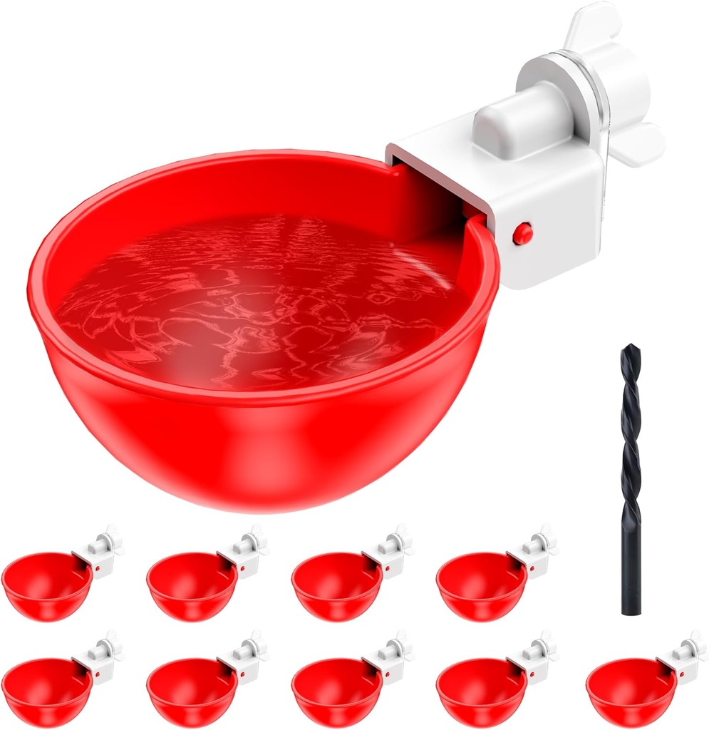 Chicken Waterer Cups, 10 Pack Automatic DIY Chicken Water Cups with 3/8'' Hole Saw
