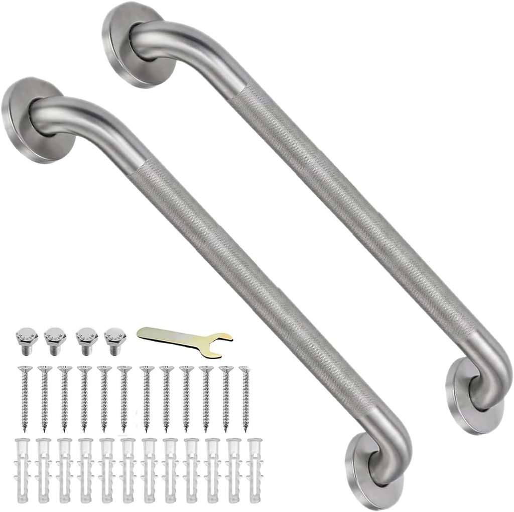 24'' Grab Bars for Bathtub and Shower 2 Pack, 1-1/4'' Diameter Shower Grab Bar for Elderly with Anti-Slip Textured Grip Stainless Steel Bath Handrails