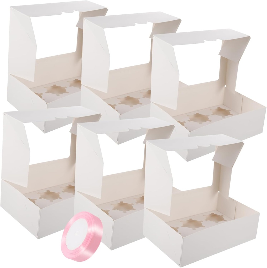 Zerodeko 1set Cupcake Boxes with Window Cake Packaging Includes Inserts for Tarts Cookies and Pastries Versatile Dessert Carrier with Ribbon