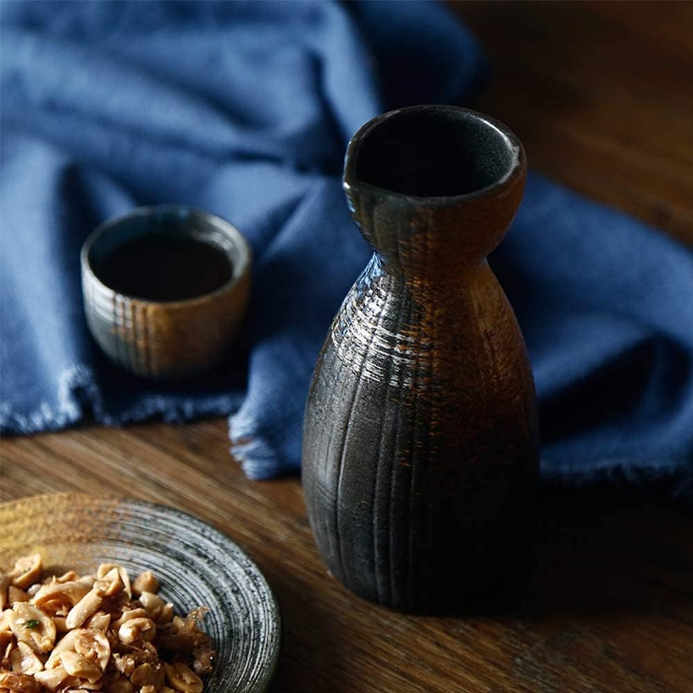 Japanese Sake Set Sake Set Japanese-Style 5 Piece Ceramic Wine Glass Set, Quaint Temperament, Frosted Texture, for Warm/Cold Sake Service, Warmer