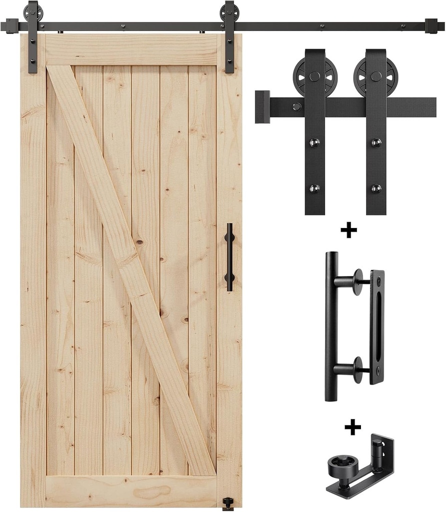 EaseLife 6.6FT Sliding Barn Door Hardware Track Kit & Handle,Big Industrial Spoke Wheel Pulley,Wall Mount,Slide Smoothly Quietly,Easy Install,Black,79" Track Fit for 36-38" Wide Opening (No Door)