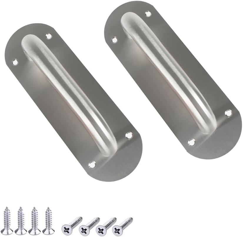 2 Pack Pull Push Door Plate Handle 8inch Stainless Steel Heavy Duty Sliding Barn Door Pull for Shed Cupboard Toilet Cabinet Garage with Mounting Screws,Silver,200mmx65mm (Ellipse)