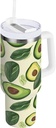 30 oz Tumbler With Handle and Straw Lid, Stainless Steel Vacuum Insulated Tumbler for Water, Iced Tea or Coffee, Easy to Clean (Cartoon Avocado Pattern)