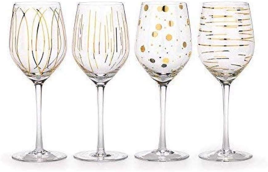 MIKASA 'Cheers' Etched Crystal White Wine Glasses, Set of 4 Large 400ml Wine Drinking Glasses, Wine Glass Set with Gold Design, Gift Boxed, Dishwasher Safe