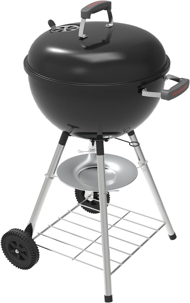 Megamaster Premium Charcoal Grill, 18" Heavy Duty Charcoal Kettle Grill, Outdoor Cooking, Camping Patio, Backyard, Tailgating, Black