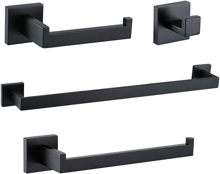 TURS 4 Pieces Bathroom Hardware Accessories Set Matte Black 16 Inch Towel Bar Set,Wall Mounted,Premium Stainless Steel.