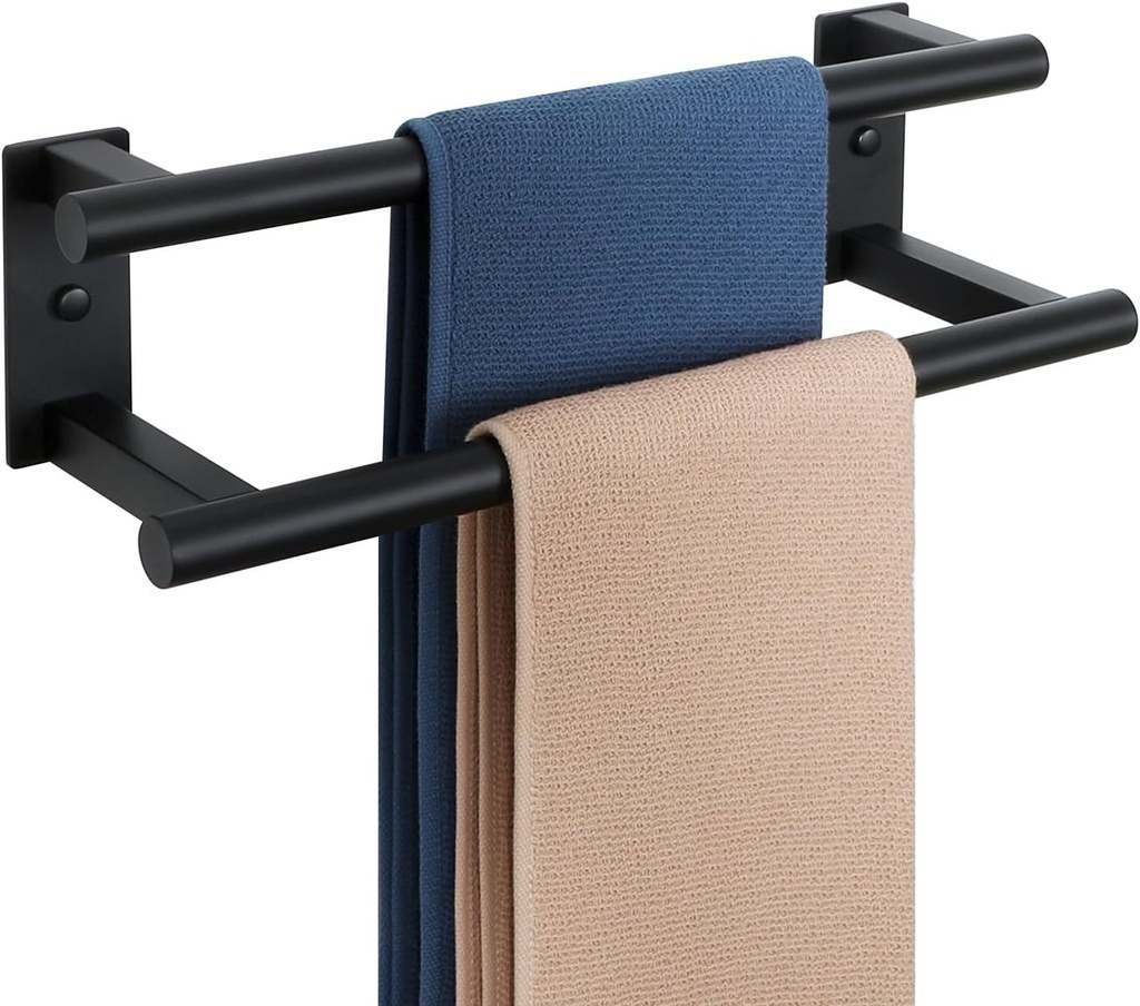 Alise Bathroom Double Towel Bar, 16 Inch Wall Mount Towel Holder, Towel Racks for Bathroom, SUS304 Stainless Steel Towel Hanger, Thickened Pipe with Strong Load-Bearing Capacity, Matte Black
