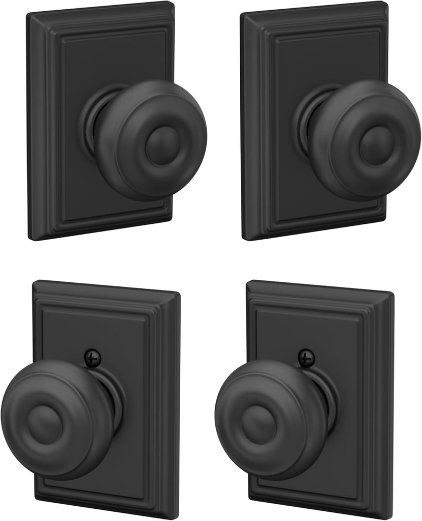 SCHLAGE F10 GEO 622 ADD Georgian Door Knob with Addison Trim, Hall & Closet Passage Lock, Matte Black (Pack of 2)