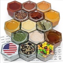 15 Set Magnetic Spice Jars - Large 4 oz Refrigerator Hexagon Glass Spice Containers with Magnetic Lids and Shaker Spice Labels for RV Travel Trailer Kitchen Fridge Cabinet Wall Mount