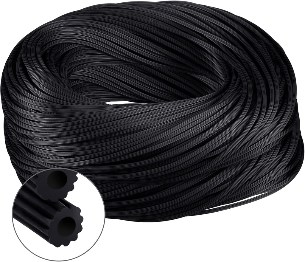 Frienda 250 ft Screen Spline, Replacement Black Window Screen Retainer Spline, Hollow Serrated Door and Window Mesh Shielding Holder for Mosquito Net Fixing, Rubber, Round(0.125 Inch)