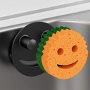 Stainless Steel Smiley Face Sponge Holder with Adhesive Hook - No Falling Risk, Rustproof Sink Sponge Holder for Kitchen, Bathroom&RV Apartment, Keep Happy Face Sponges Dry and Odor Free, Black