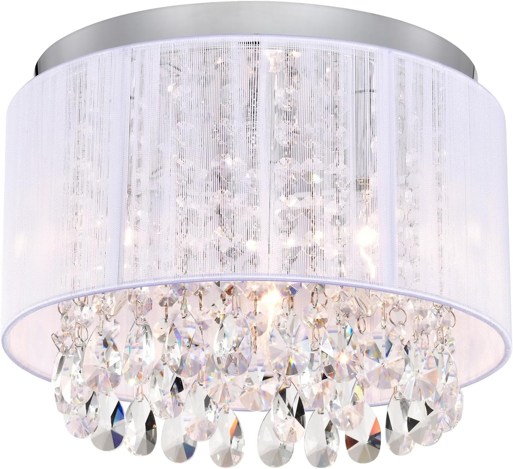 LaLuLa White Chandelier Mini Flush Mount Chandeliers Small Drum Lighting Crystal 3 Light Flush Mount Light Fixtures for Bedroom Chandelier