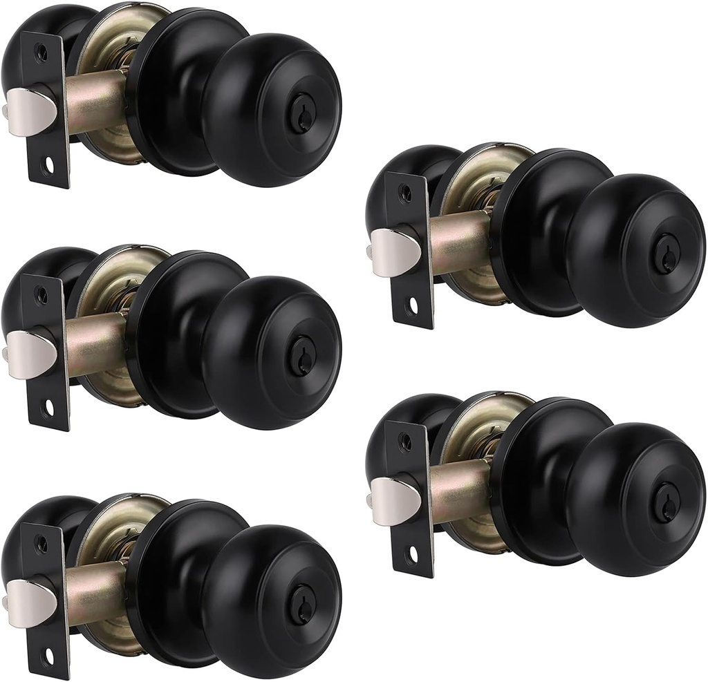 Gobrico Keyed-Alike Exterior Door Knobs Flat Ball Door Locksets with Same Key, 5Pack