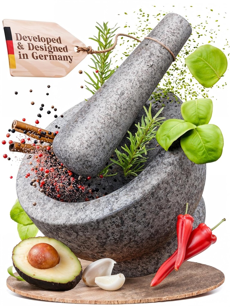 ChefSofi 1.5 Cup-Capacity Mortar and Pestle Set - Unpolished Heavy Granite for Enhanced Performance and Organic Appearance