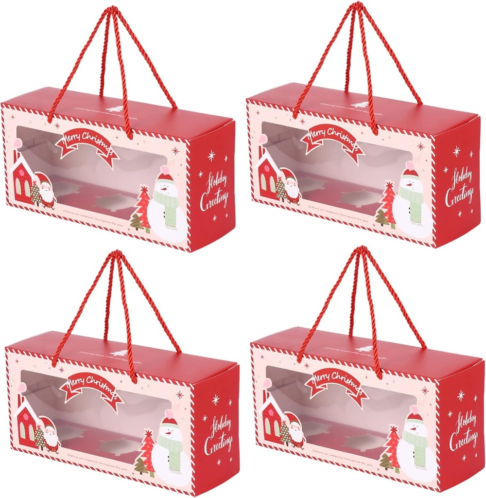 4Pcs Christmas Cupcake Boxes Lightweight Pastry Packaging with Support Adorable Red Bakery Carriers for Muffins and Treats for Holiday Festivities