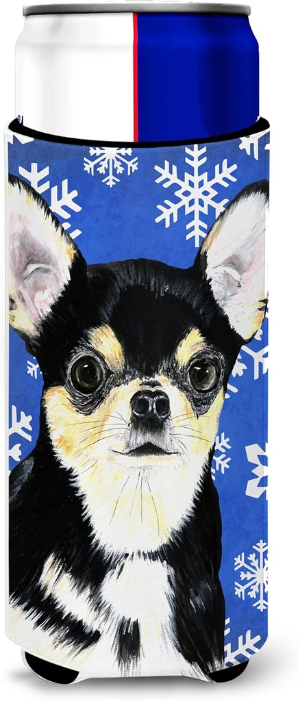 Chihuahua Winter Snowflakes Holiday Ultra Beverage Insulators for slim cans