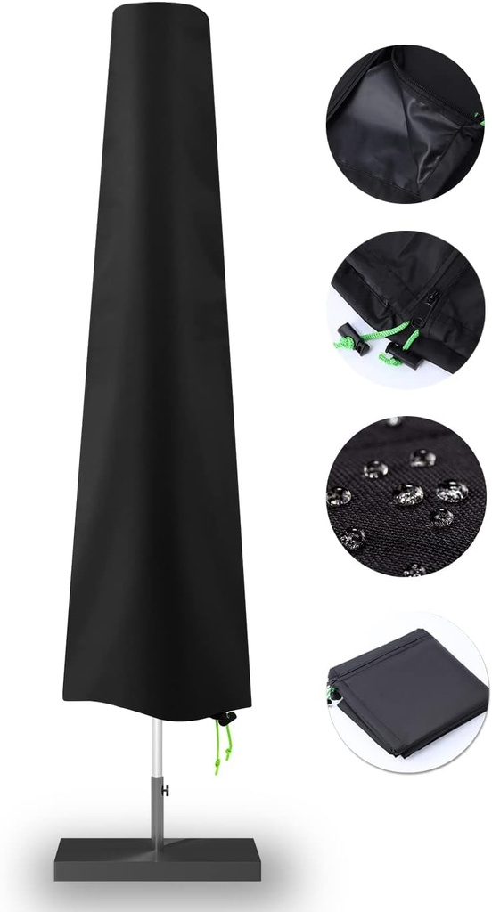 Patio Umbrella Cover - Waterproof Patio Parasol Covers with Zipper for 7ft to 11ft Outdoor Umbrellas Black