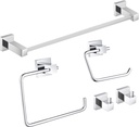 KIBI Cube Bathroom Hardware Set, 5-Piece Accessories Set | 18" Towel Bar, Towel Ring, Toilet Paper Holder, 2 Robe Hooks | Solid Brass Wall Mounted Bathroom Fixtures | Chrome Finish, C-KBA15-5-4