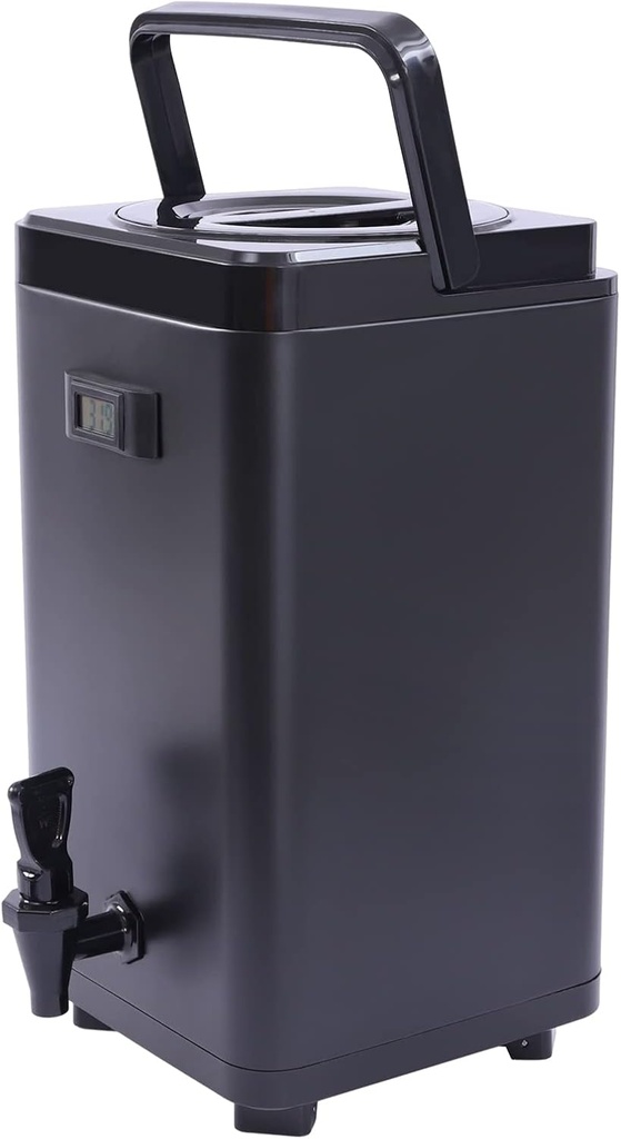 Insulated Beverage Dispenser – Food-grade 304 Stainless Steel Black Insulated Thermal Hot and Cold Beverage Dispenser with Thermometer (12L-Square)