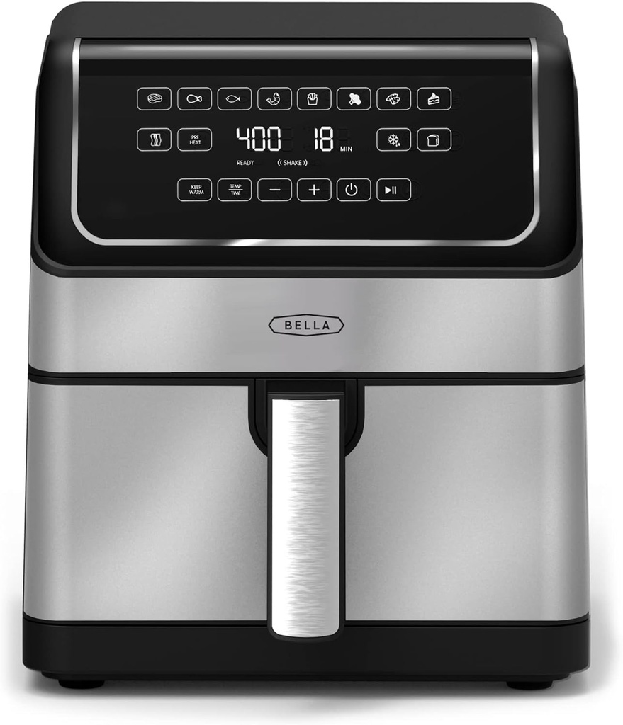 bella 8 Qt Digital Air Fryer with TurboCrisp Technology, Large Family Size Nonstick Cooking Basket and Crisping Tray, Multiple Preset Functions, Auto Shutoff, Silver, 1750 Watt