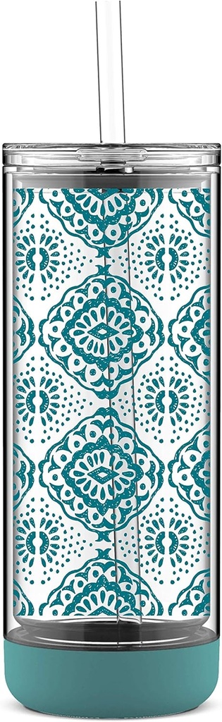 Ello Peak Double Wall Insulated Plastic Tumbler with Straw, 22 oz, Antigua Morocco