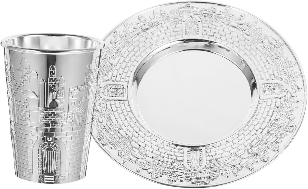 Zinc Alloy Holy Cup Set with Saucer Elegant Passover Wine Storage for Shabbat Celebrations Unique Jewish Traditions and Holidays