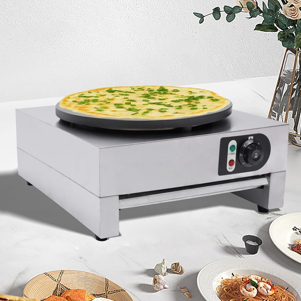 16'' Electric Crepe Maker Machine Non-Stick Pancake Making Machine Countertop Crepe Pan w/Batter Spreader Adjustable Temperature Commerical Crepes Griddle