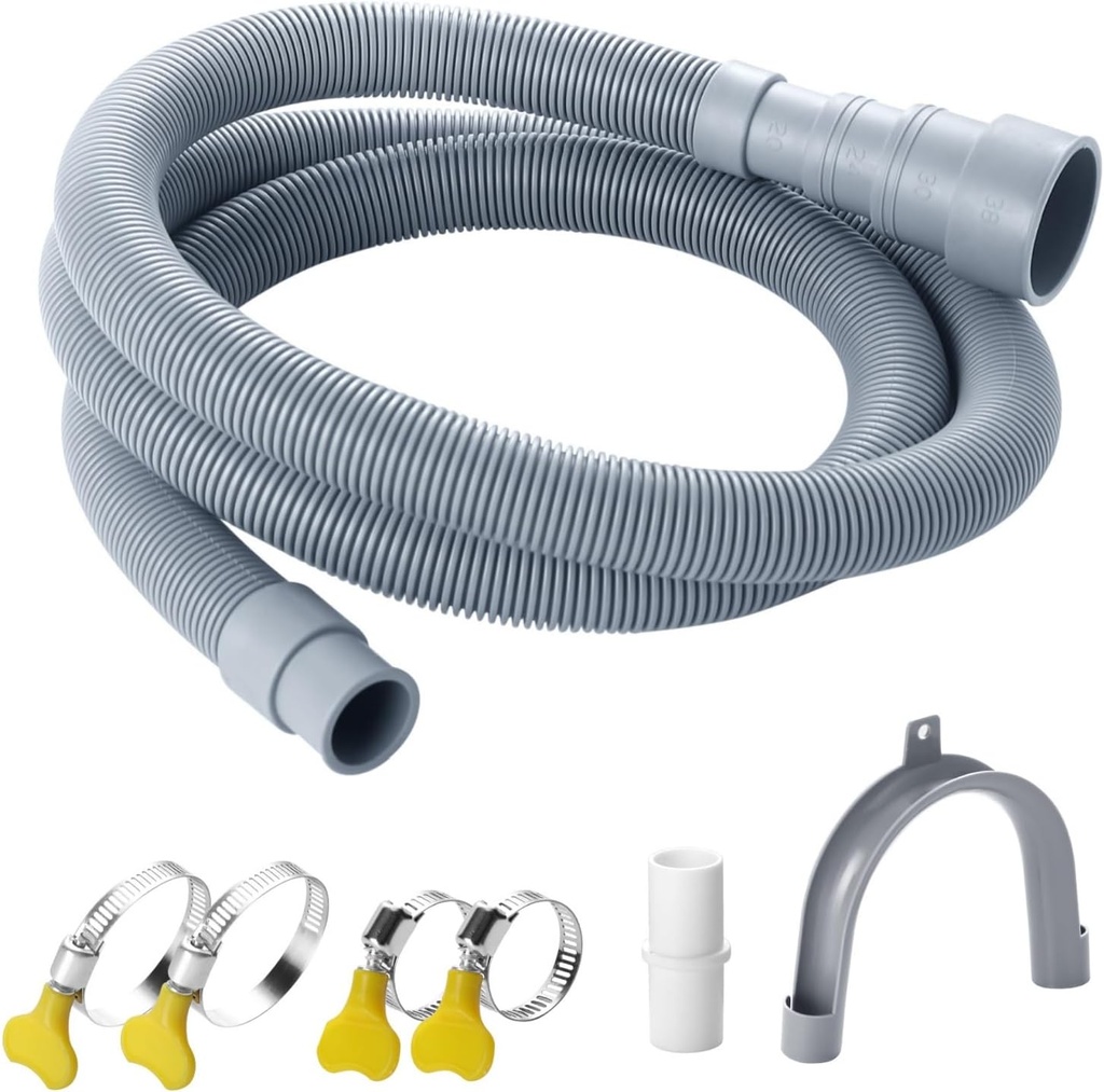 Washing Machine Drain Hose, 3.2 ft Flexible Washer Drain Hose Extension, Universal Dishwasher Hose Extension Kits Corrugated Washer Hoses W/ 1 Hose 4 Clamps 1 U-Bend Holder