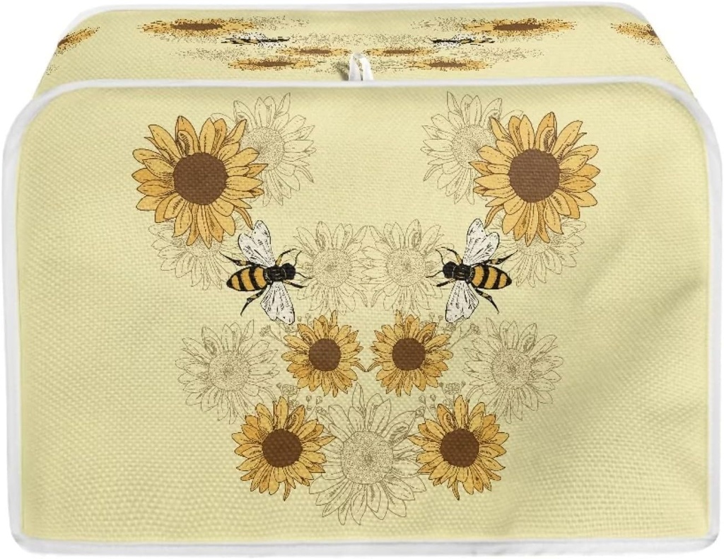 Sunflower Bee Print Toaster Dust Cover Anti-Scratch Bread Machine Protection Cover Dust Proof Case Kitchen Small Appliance Dust Cover for Most Standard 4 Slice Toaster