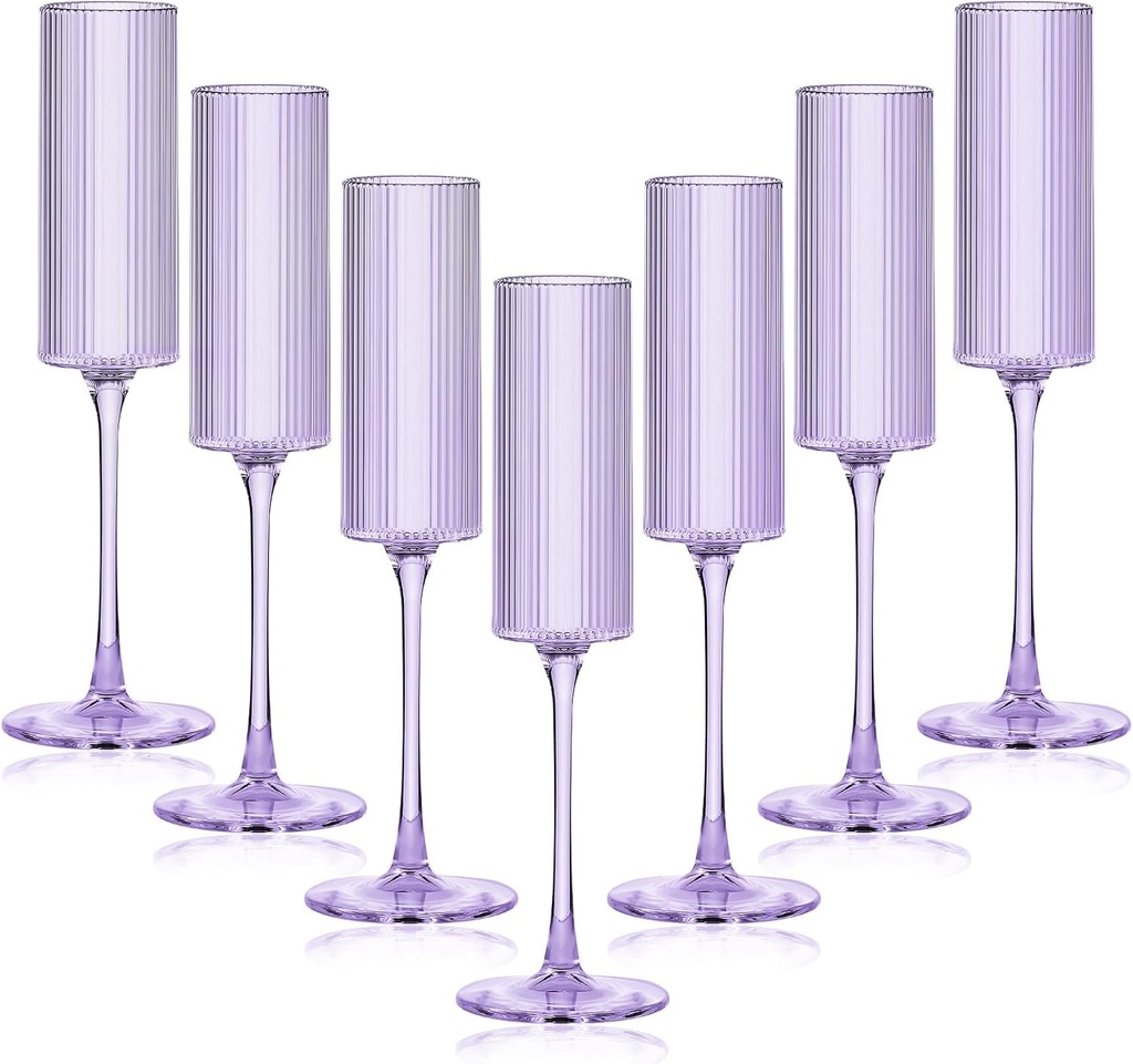 16 Pack Plastic Champagne Flutes, 5.5 Oz Unbreakable Goblet Glasses Reusable Champagne Toasting Cups - Modern & Elegant for Wedding Party Anniversary Christmas Birthday (5.5oz-Ribbed-Purple-16pack)