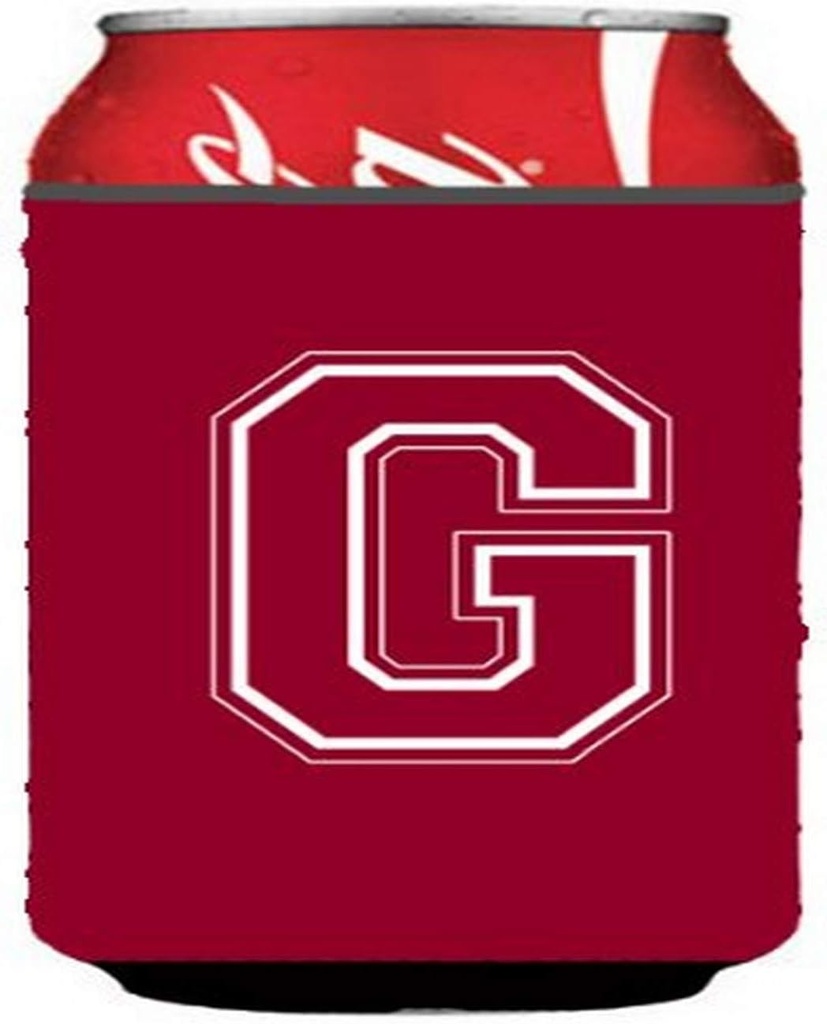 Caroline's Treasures CJ1032-GCC Letter G Initial Monogram - Maroon and White Can or Bottle Hugger Cooler Washable Drink Sleeve Collapsible Beverage Insulated Holder, Can Hugger, Multicolor