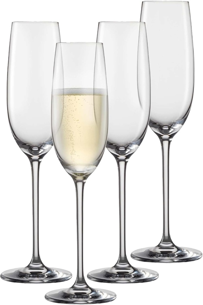 Schott Zwiesel Vinos Champagne Glasses (Set of 4), Graceful Champagne Glasses with Moussing Point, Dishwasher Safe Tritan Crystal Glasses, Made in Germany (Item No. 130010), Crystal