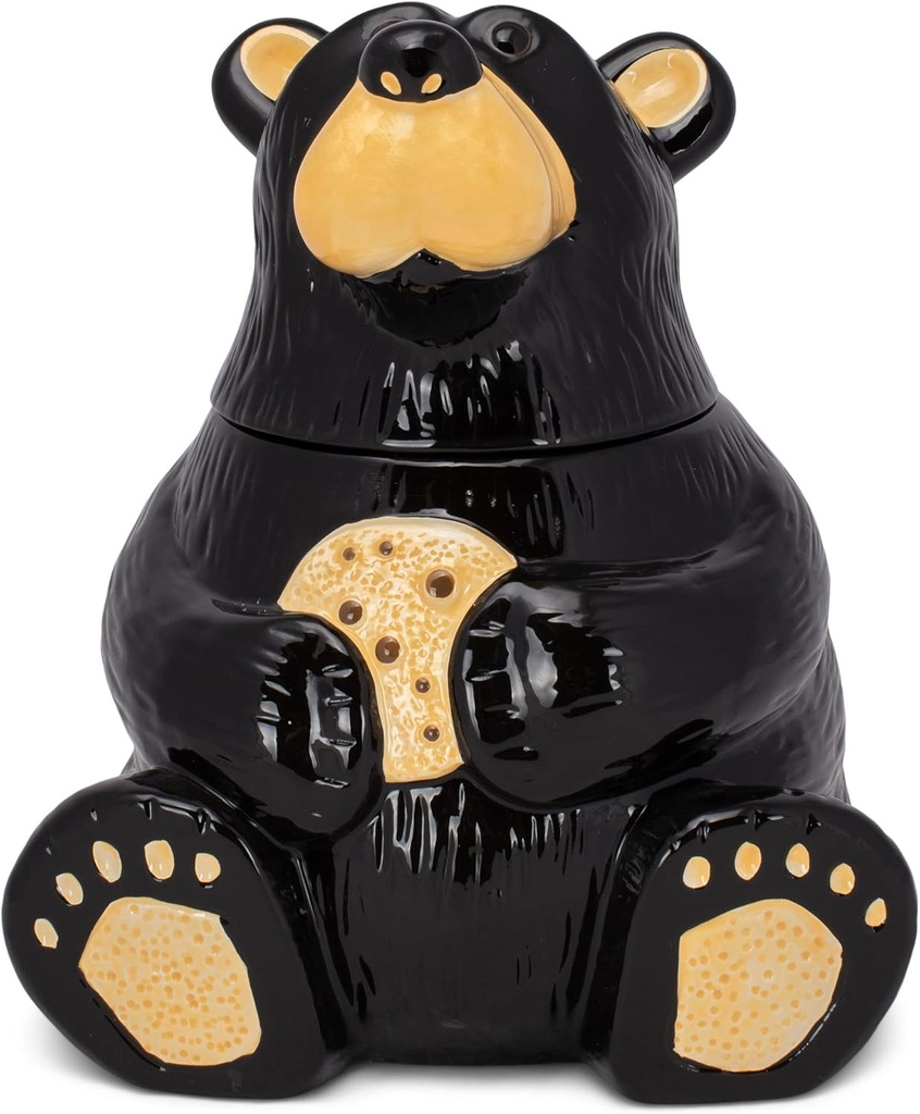 DEMDACO Bearfoots by Jeff Fleming Cute Bear With Cookie Classic Black 12 x 9 Glossy Ceramic Stoneware Cookie Jar Kitchen Storage Container