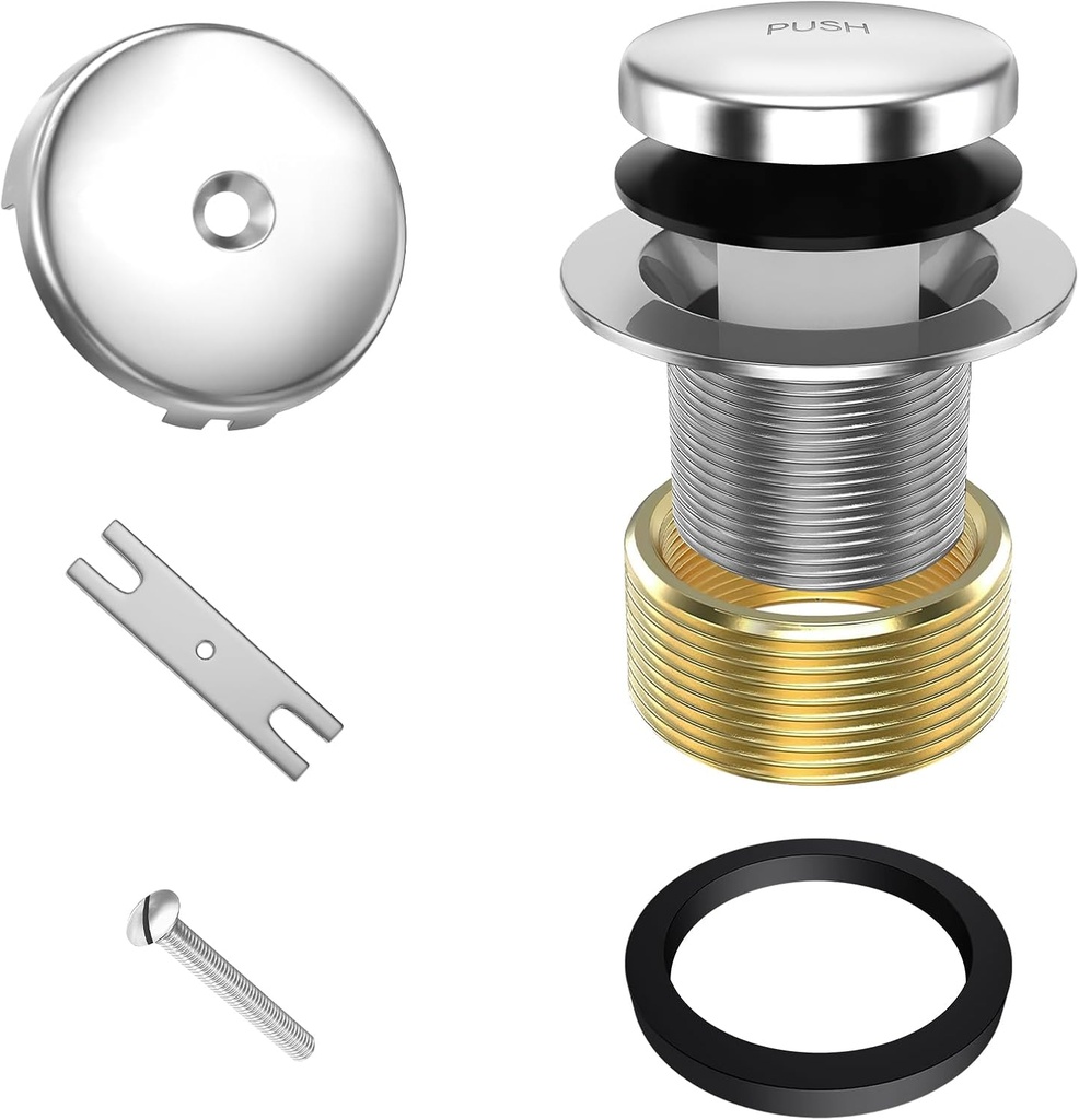 Bathtub Drain Tip Toe Tub Conversion Kit Assembly, Replacement Tub Drain Kit with One-Hole Overflow Faceplate and Universal Fine/Coarse Thread and Adapter(Chrome Plated)