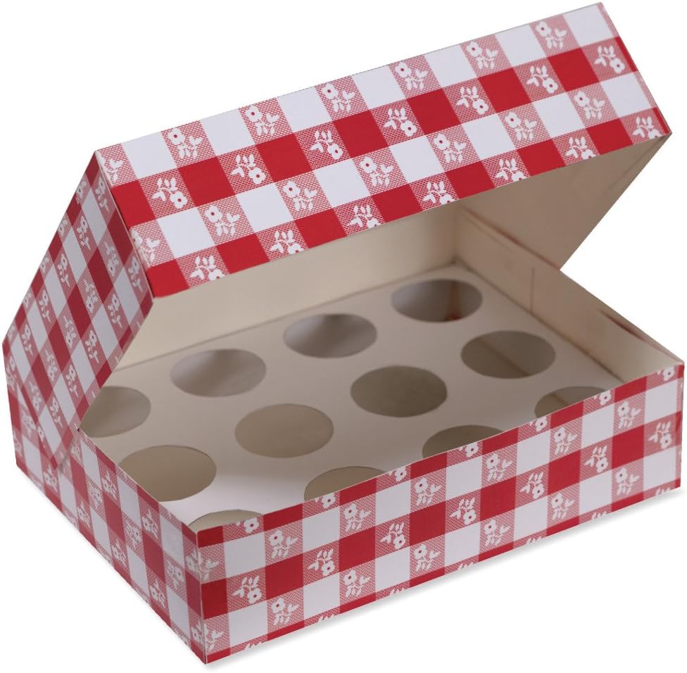 Creative Converting Cupcake Box, Red Gingham