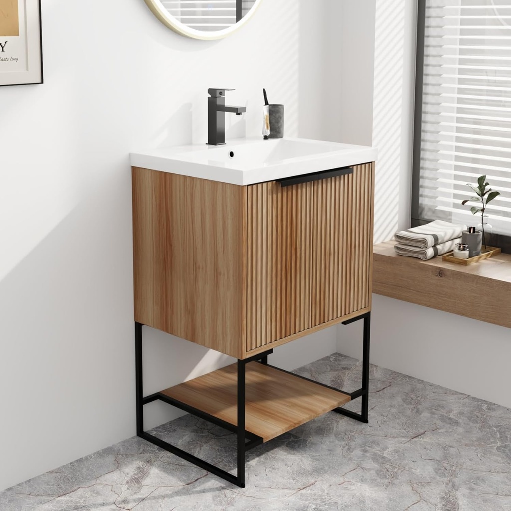 24 Inch Bathroom Vanity with Sink,24" Freestanding Bathroom Vanity,Single Sink Bathroom Vanity Combo,Modern Bathroom Vanity,Beige Floor Standing Cabinet Set