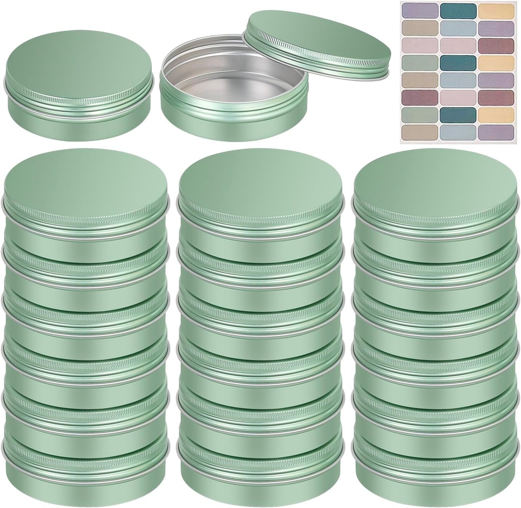 YQ 24 Pack 4 oz Tins for Salves, Salve Tins with Lids and Labels, Round Aluminum Metal Tin with Lids, Empty 4oz Tin Containers Food Storage Containers for Cosmetic, Balm, Candle, Candy(Light Green)