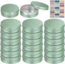 YQ 24 Pack 4 oz Tins for Salves, Salve Tins with Lids and Labels, Round Aluminum Metal Tin with Lids, Empty 4oz Tin Containers Food Storage Containers for Cosmetic, Balm, Candle, Candy(Light Green)