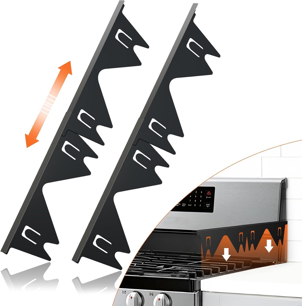 Stainless Steel Stove Gap Covers (2PCS),Stove Gap Filler,Range Trim Kit,Stove Guard for Kitchen Oven Gap Between Stovetop and Counter,Easy Clean Heat Resistant,Adjustable Length 13.8'' to 27.5'',Black