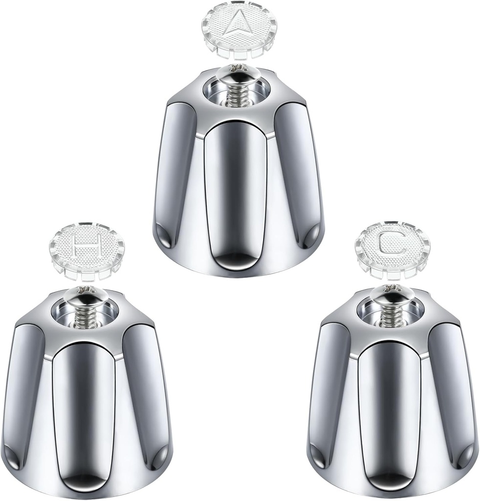 Dreyoo 3 Piece Metal Shower Knob Replacement Compatible with Price/Pfister Verve Tub Shower, Bathtub Faucet Handle Remodel Trim Kit Include 1 Hot 1 Cold 1 Diverter and 3 Screws(Polished Chrome)