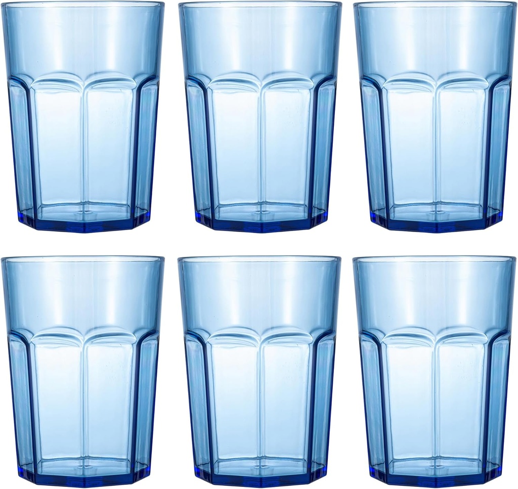 Classic 15-Ounce Plastic Tumblers, Acrylic Drinking Glasses, Reusable Plastic Cups, set of 6 Blue, Stackable, BPA-Free, Shatter-Proof, Dishwasher-Safe