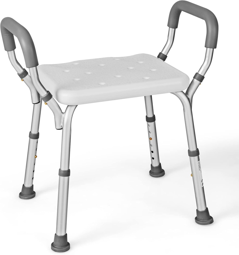 Adjustable Shower Chair with Detachable Handrails - Non-Slip Seat for Elderly, Handicap, and Disabled - 6 Positions for Bathtub and Shower Use